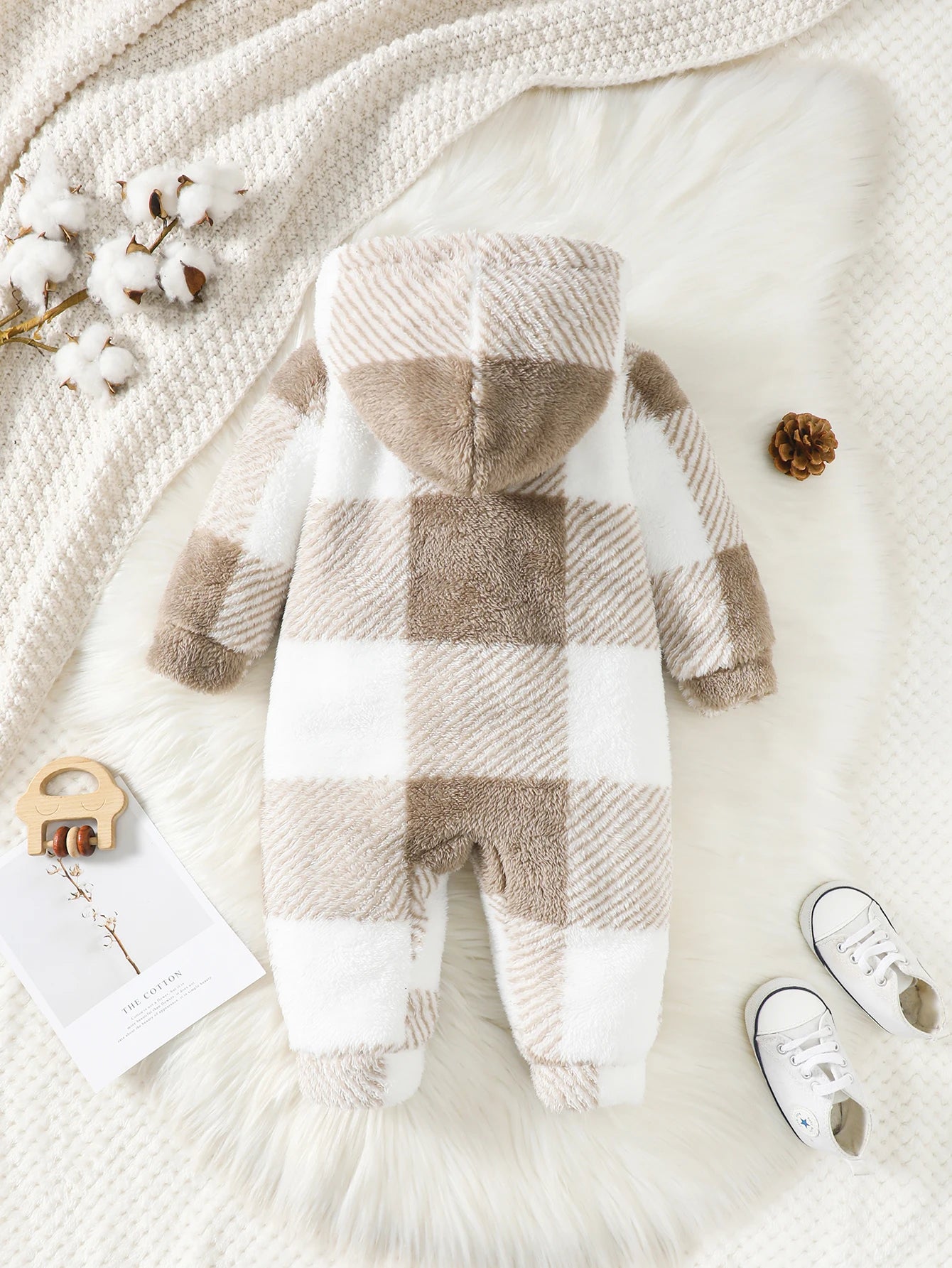 Baby Plaid Romper Hooded Long Sleeved JumpSuit