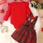 Girls Christmas Deer Plaid Strap Dress